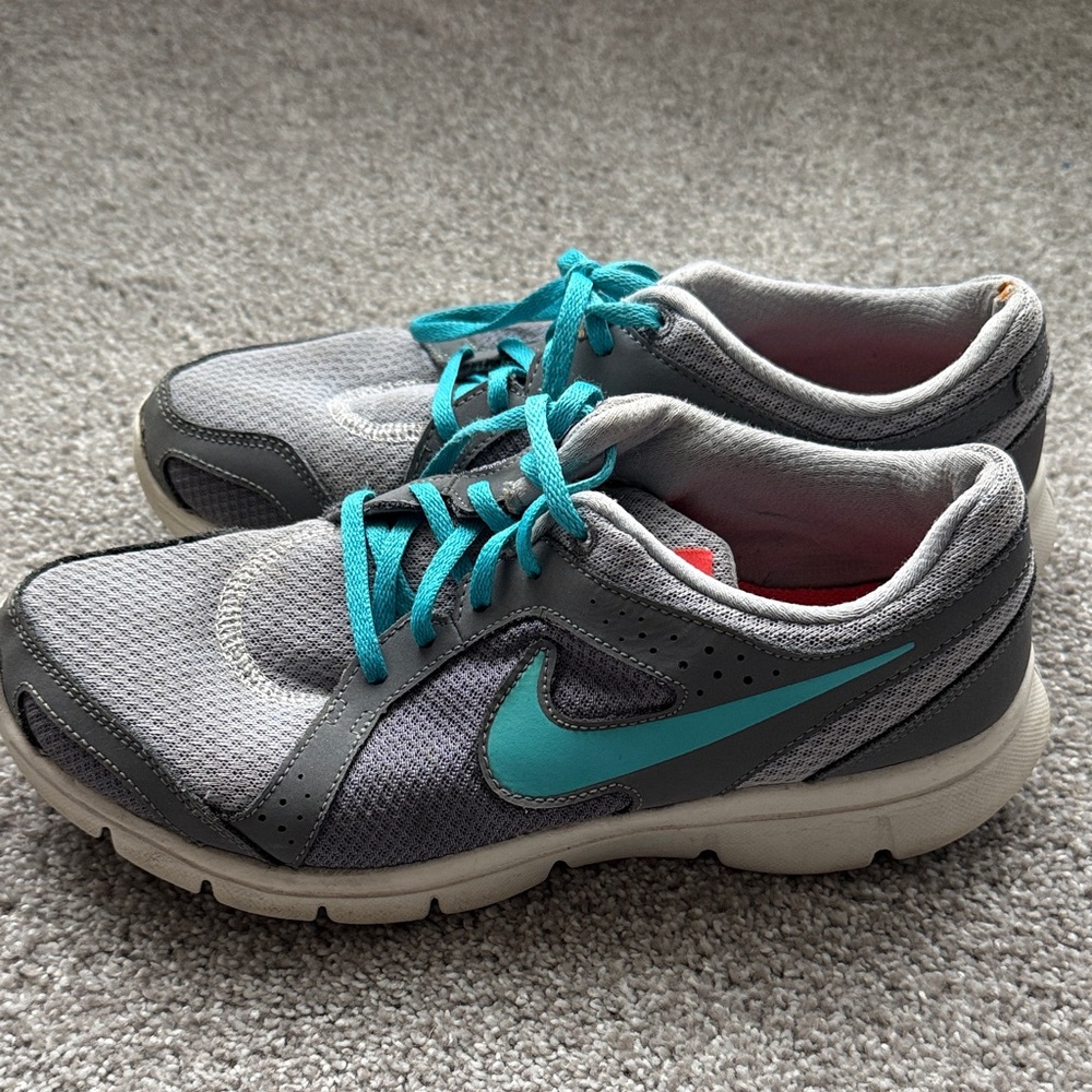 Nike Gray Sneakers with Teal Swoosh and Laces
